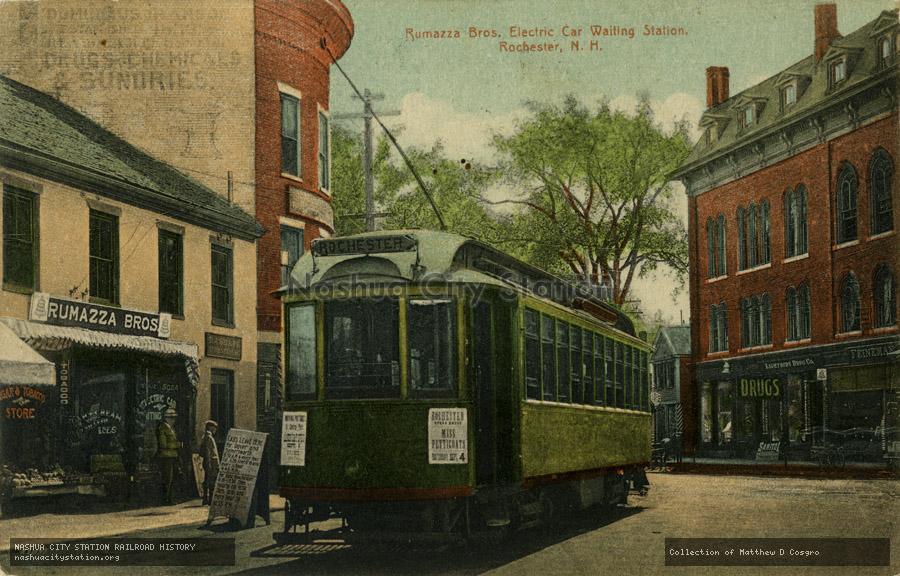 Postcard: Rumazza Brothers Electric Car Waiting Station, Rochester, N.H.